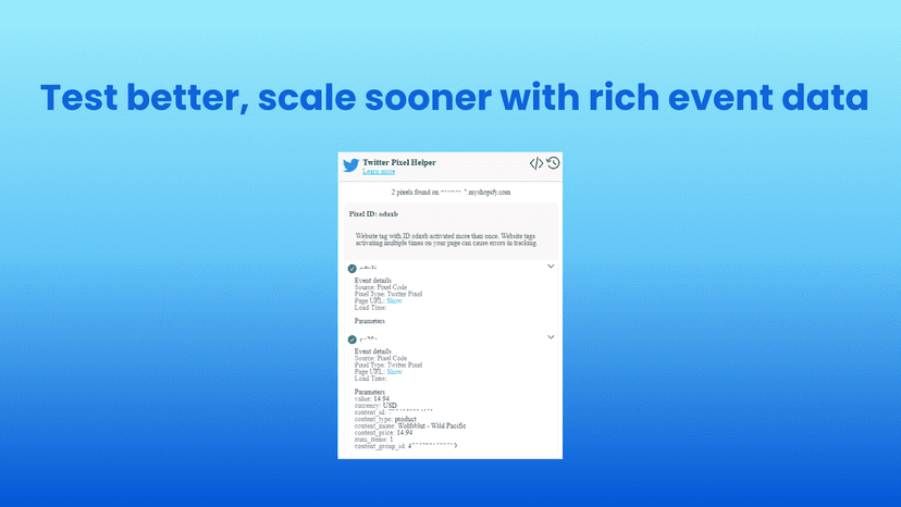 twitter pixel helper fire events