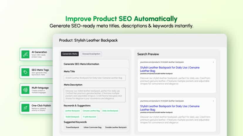 AI SEO meta descriptions & keyword optimization for Shopify