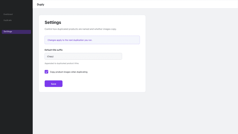 Settings for title suffix and copying product images