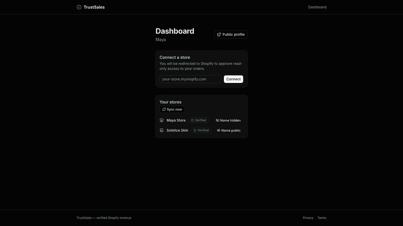 Dashboard with connected store and sync controls