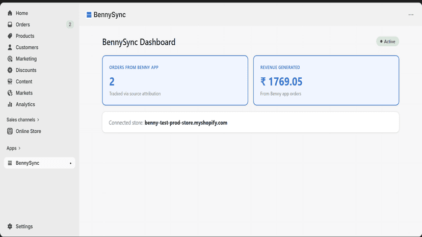 StoreSync Connector embedded in Shopify Admin sidebar under Apps