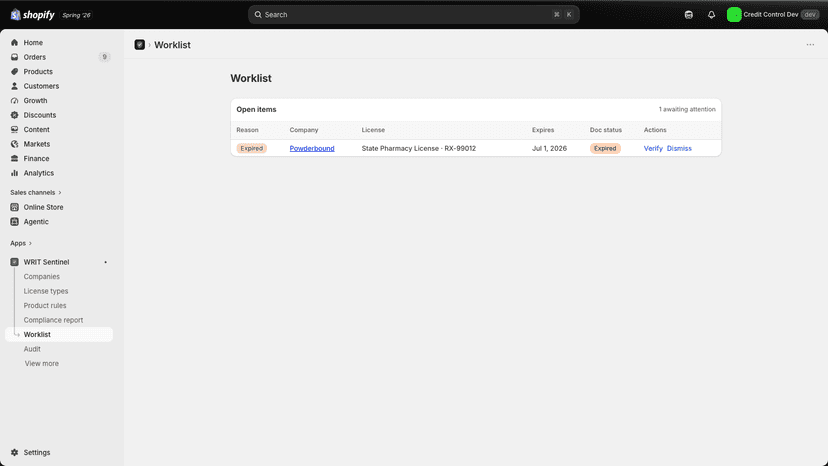 Worklist: license documents awaiting verification
