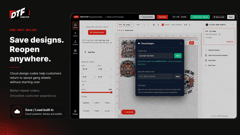 Cloud save lets customers reopen designs on any device