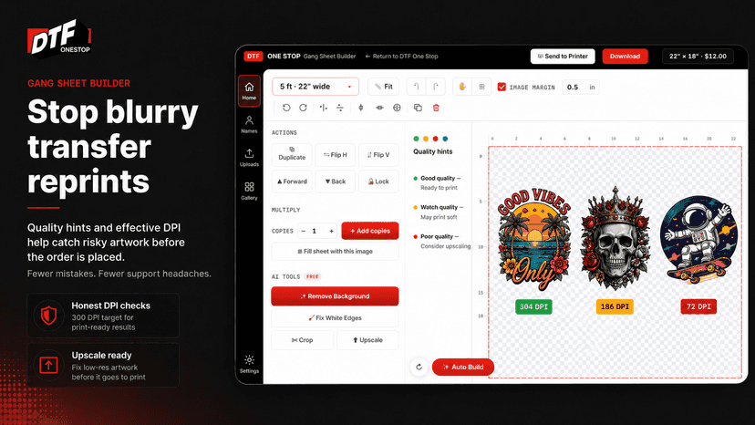 DPI warnings and AI upscale prevent blurry reprints
