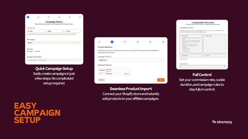 Easy campaign setup and product listing