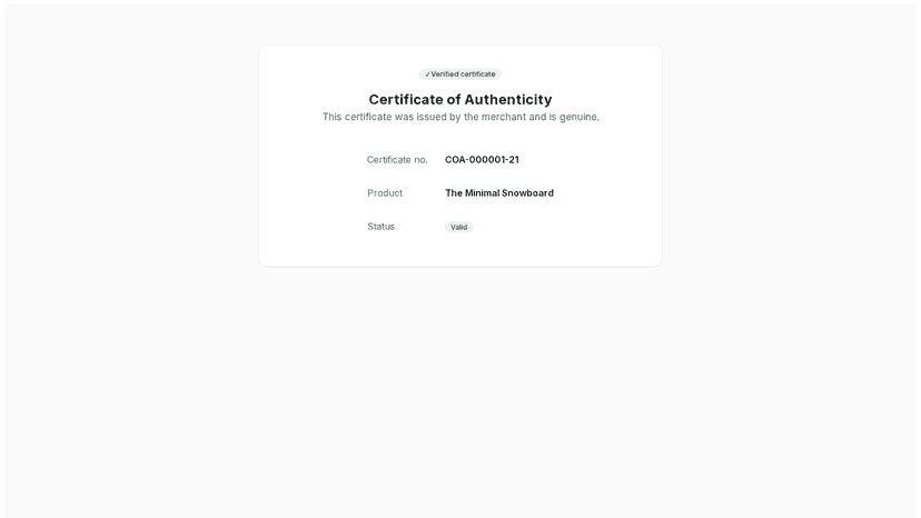 Public verification page confirming a certificate