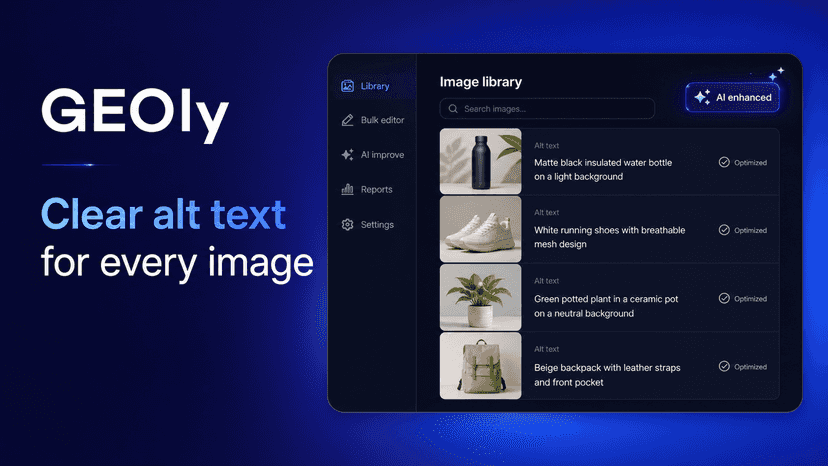 GEOly image library with AI-generated alt text