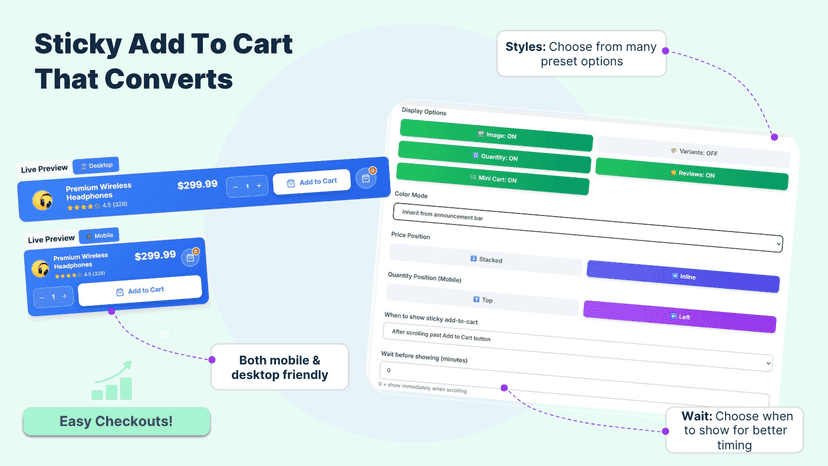 Sticky ATC bar preview with product display options