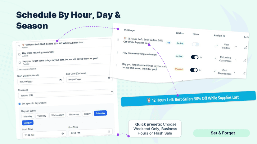 Message scheduler with weekend timing & timezone settings