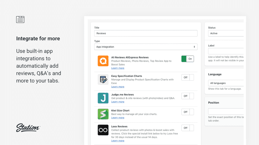 Use built-in app integrations for additional tab content