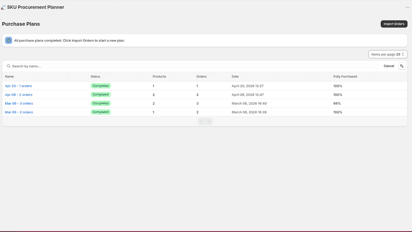 Purchase sessions page