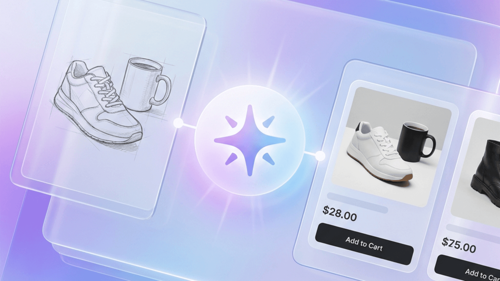 AI spark transforming raw product data into polished description