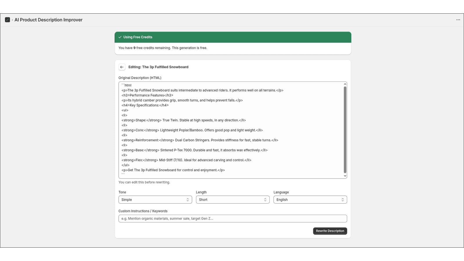 Bulk generation history and status of AI copywriting tasks
