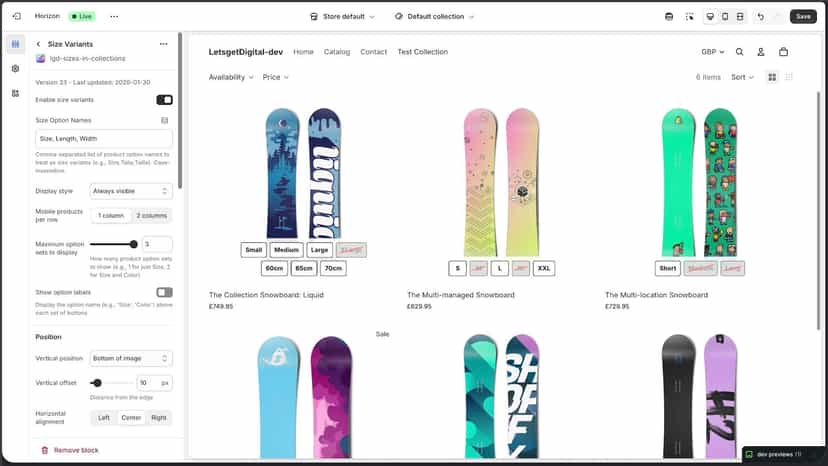 sizes in collections screenshot 1