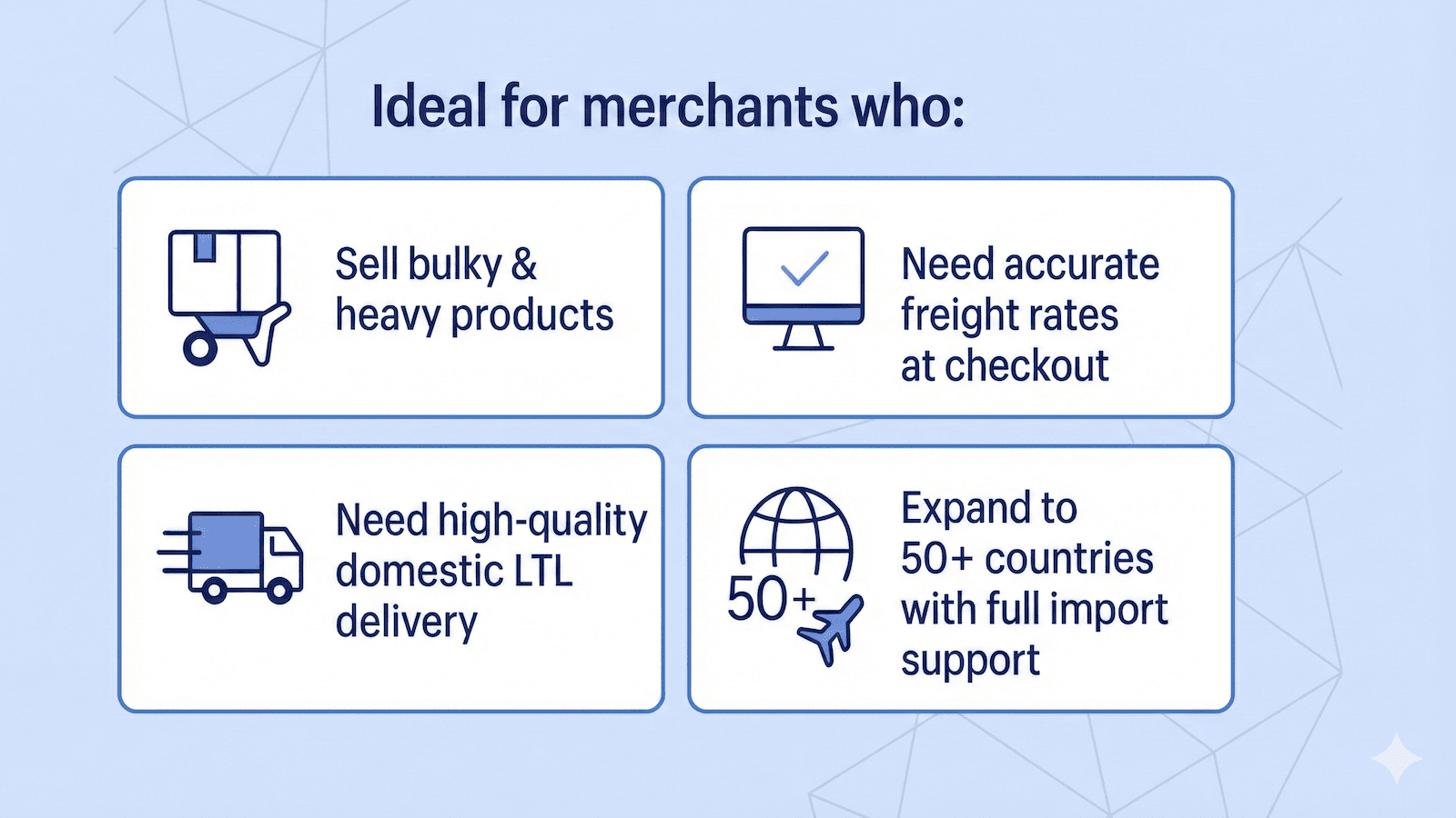Ideal for Merchants selling Large, Bulky, Heavy, Products