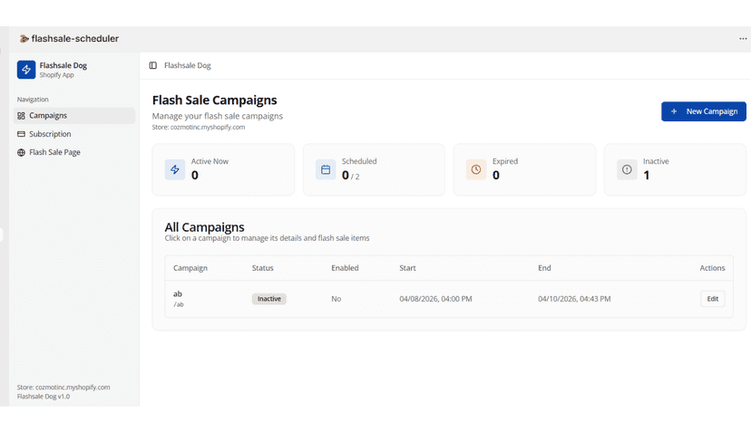 Flash Sale App Main Dashboard
