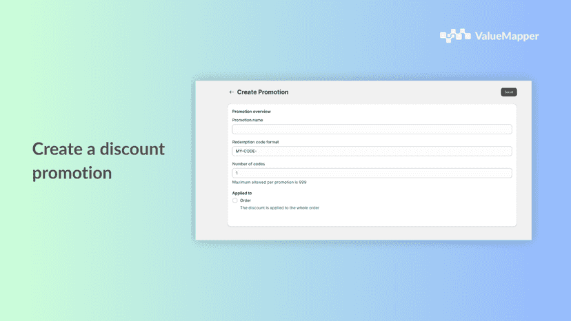 Generate a promotion with up to 999 discount codes