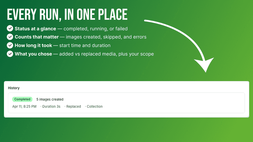 Framekit Jobs list: status, counts, duration, add or replace.