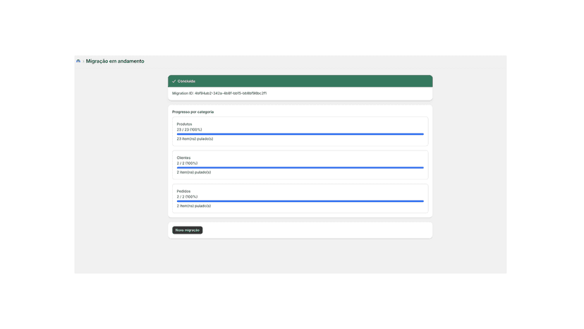E migre tudo para a Shopify em minutos