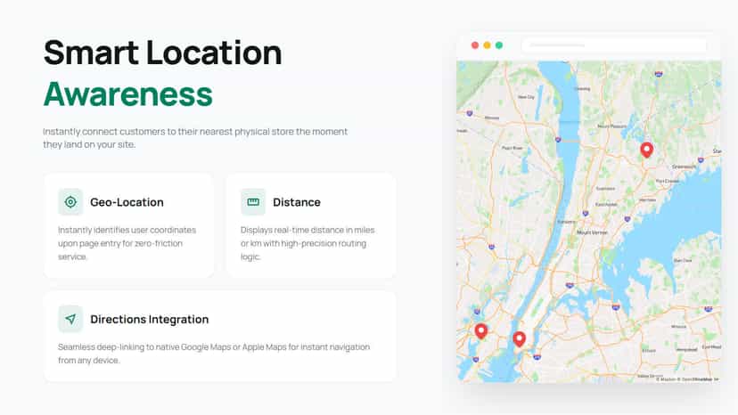 Geo-location, Distance in KM or mile, Direction