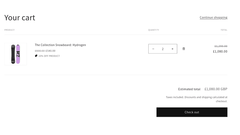 Cart with discount applied