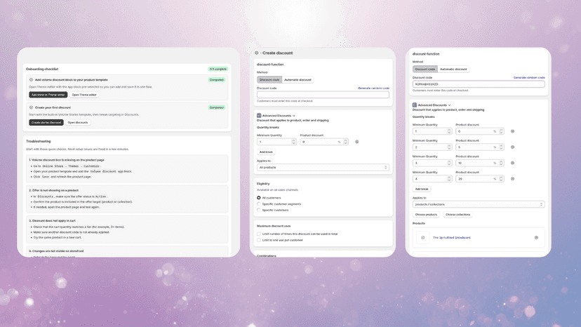 Admin pages showing how to configure discounts