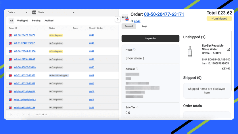 Order Management in M2E Cloud - Shein Importer