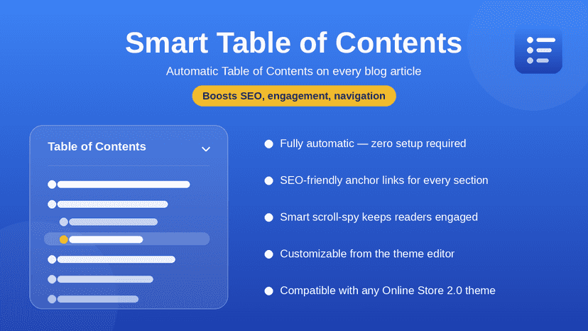 Smart TOC on a blog post with featured image at the top
