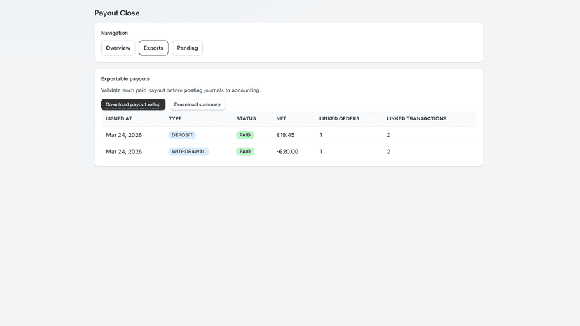 Paid deposit and withdrawal payouts ready for review