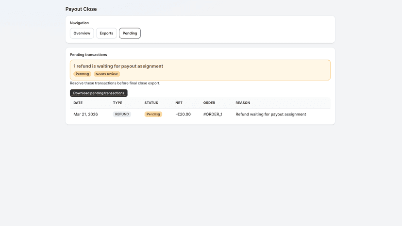 Pending refund transaction waiting for payout assignment before