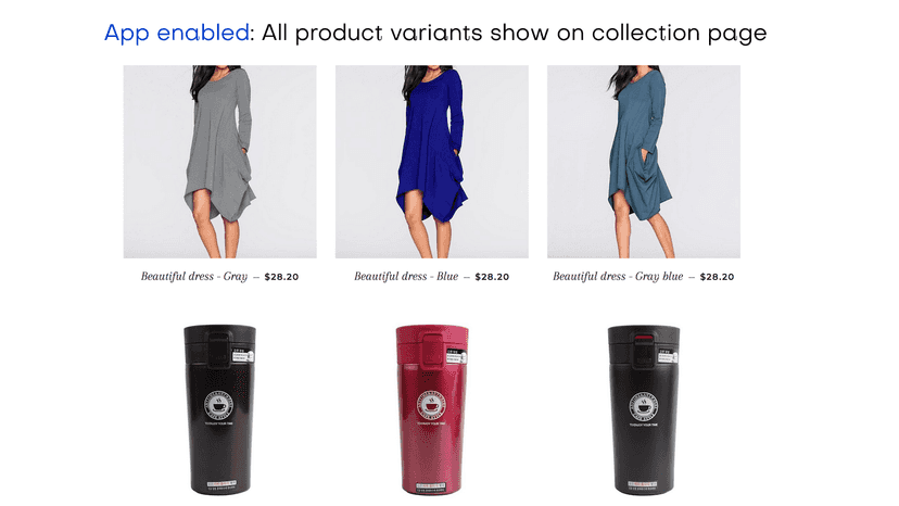 App enabled: Variants on collection pages