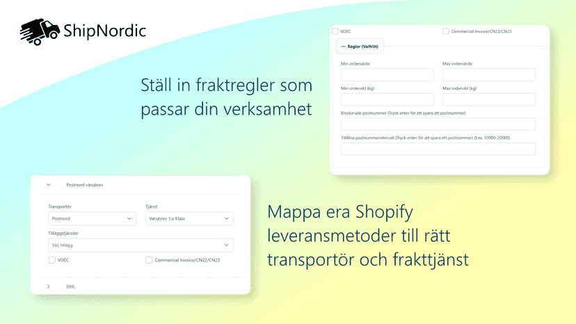 Ställ in fraktregler och mappa Shopify-frakt