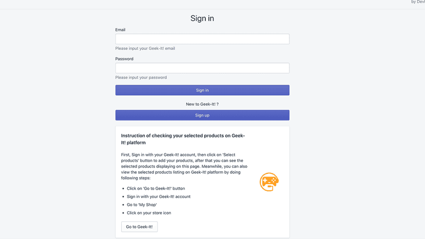 Connect your Geek-it! Account to sync your shop