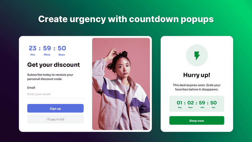 Create urgency with countdown timer popups