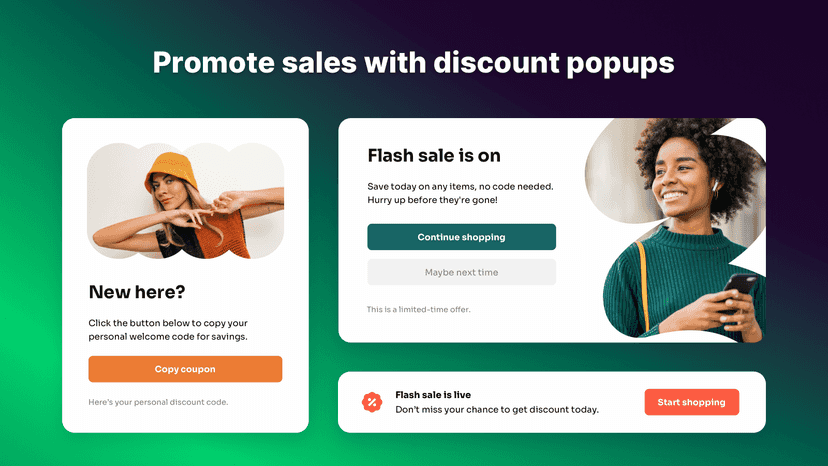 Promote sales with discount popup and coupon popups