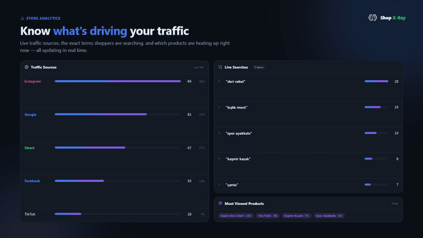 Live traffic sources and customer search terms