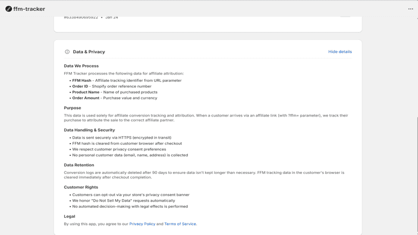 Privacy Policy Page of FFM Tracker