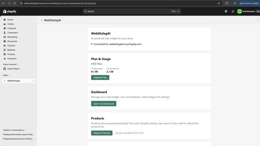 Manage widget and products from Shopify Admin