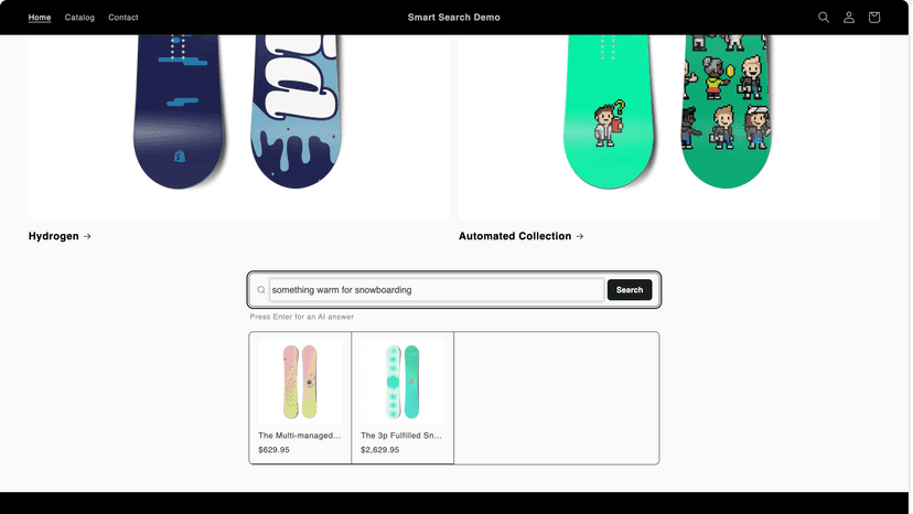 Products appearing as the shopper types their question