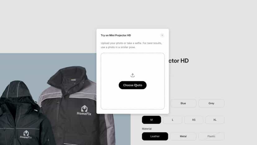 Virtual try-on widget on product page with hoodie example
