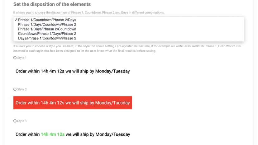 Countdown admin panel in different styles
