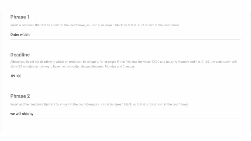 Countdown admin panel with phrases and times