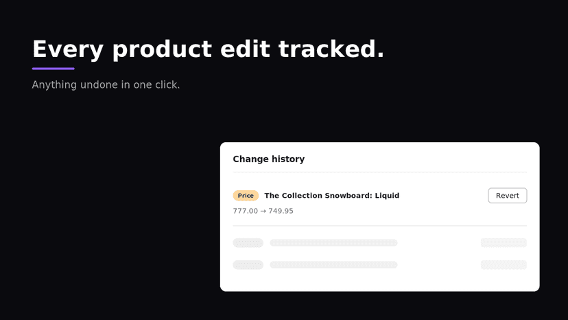 Restory change timeline showing tracked product edits