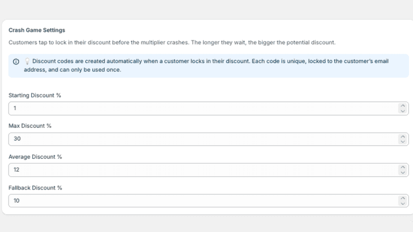Crash Game settings in JackPop