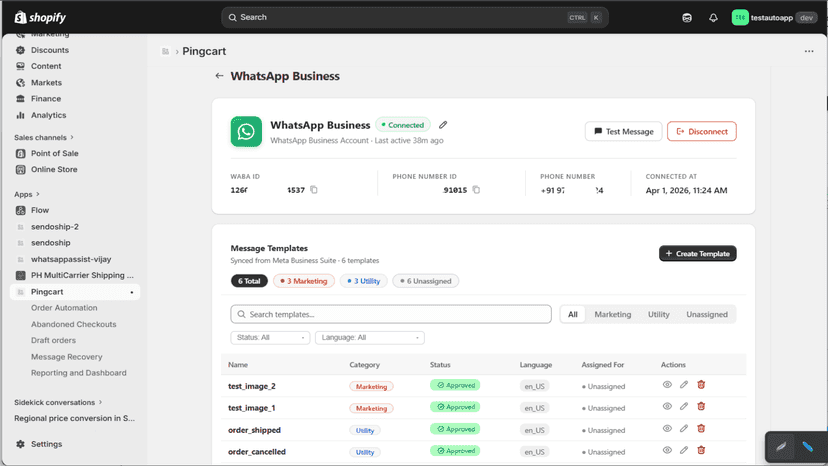 Add and manage WhatsApp connection with in the App