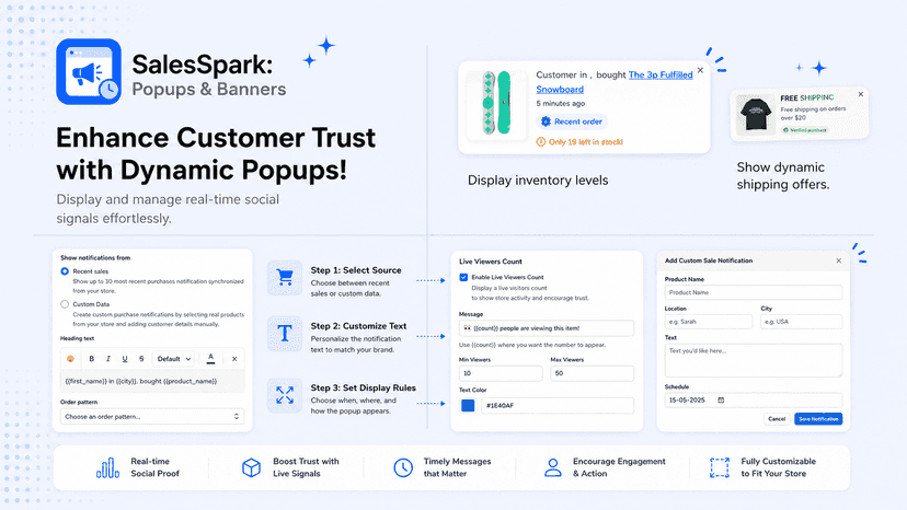 Sales Popup for Shopify: real sales, stock updates, ratings.