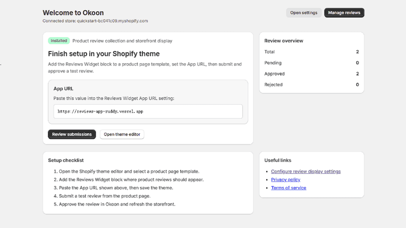 Product page review widget with ratings and media