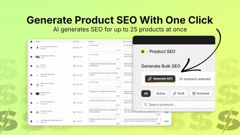 generate bulk product SEO in shopify with one button