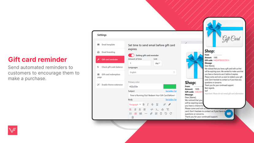 Gift card reminder