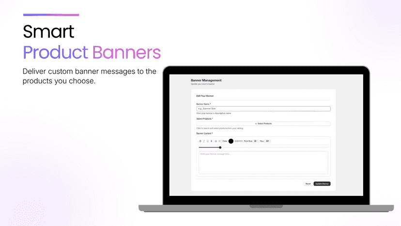 Smart product banners dashboard page